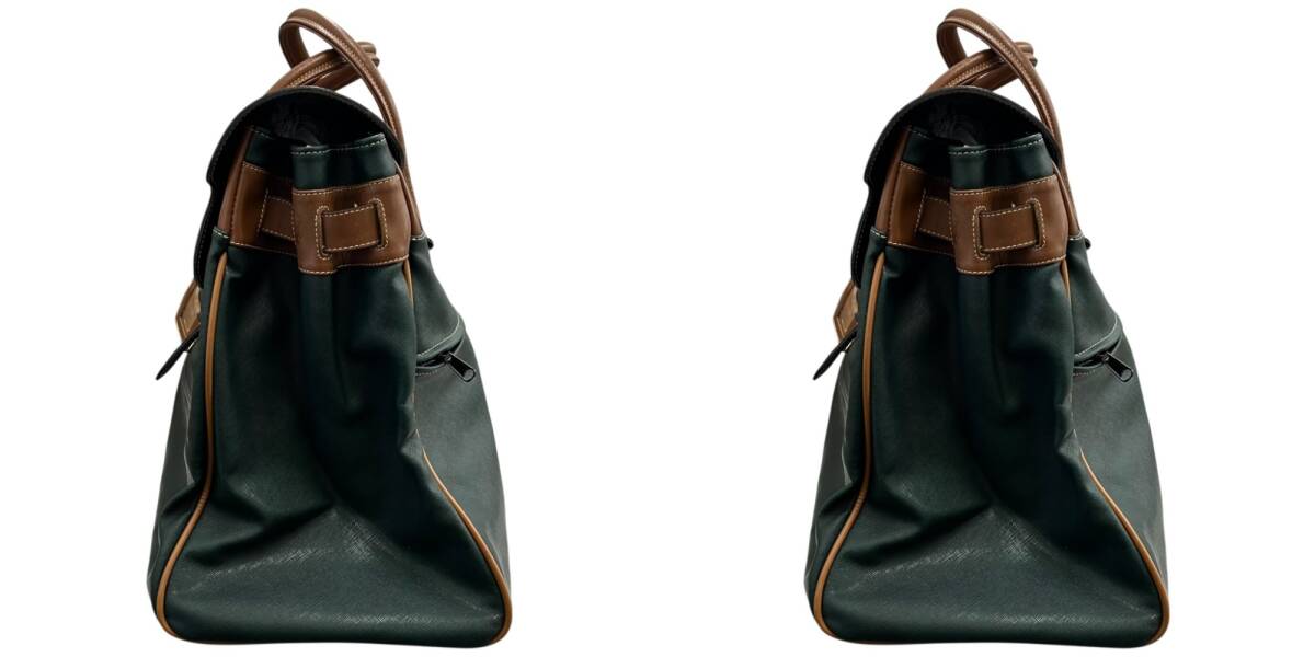 * б/у товар *texiertekisie кожа сумка "Boston bag" dokta- сумка сумка на плечо Франция зеленый × Brown текущее состояние товар coI5239COB