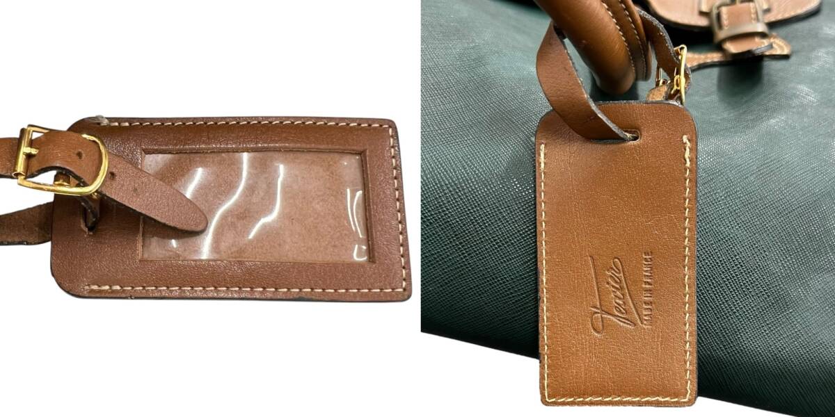 * б/у товар *texiertekisie кожа сумка "Boston bag" dokta- сумка сумка на плечо Франция зеленый × Brown текущее состояние товар coI5239COB