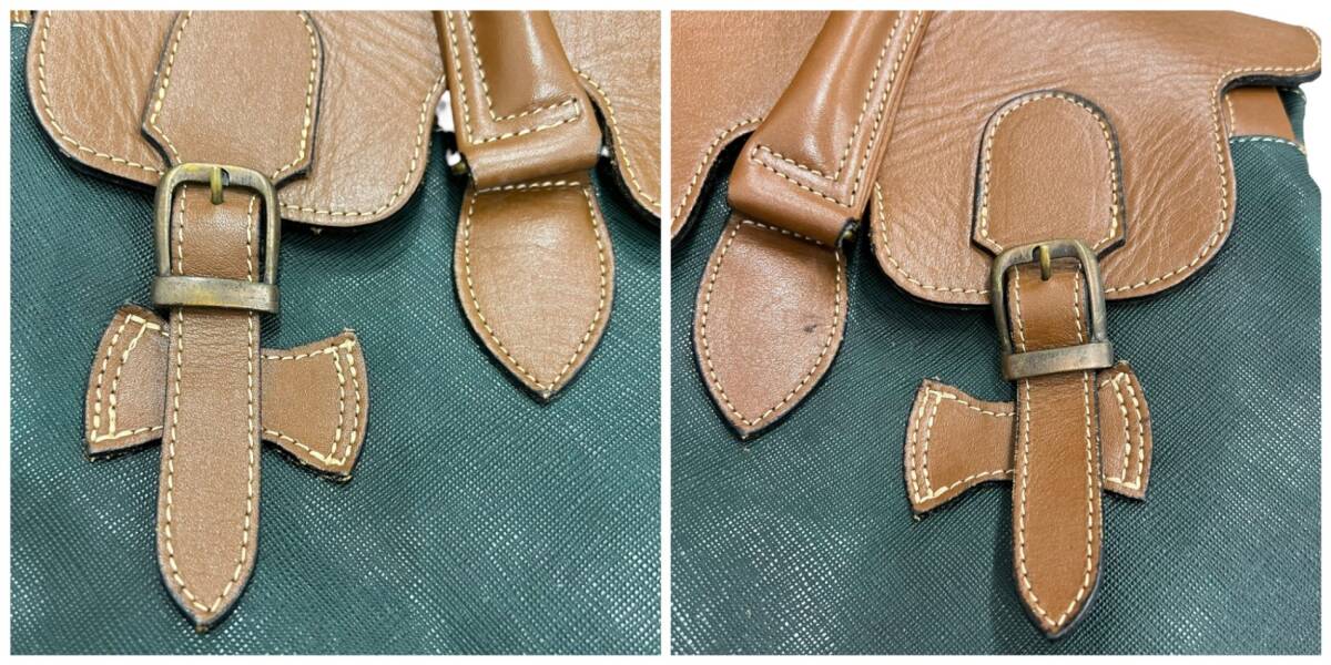 * б/у товар *texiertekisie кожа сумка "Boston bag" dokta- сумка сумка на плечо Франция зеленый × Brown текущее состояние товар coI5239COB