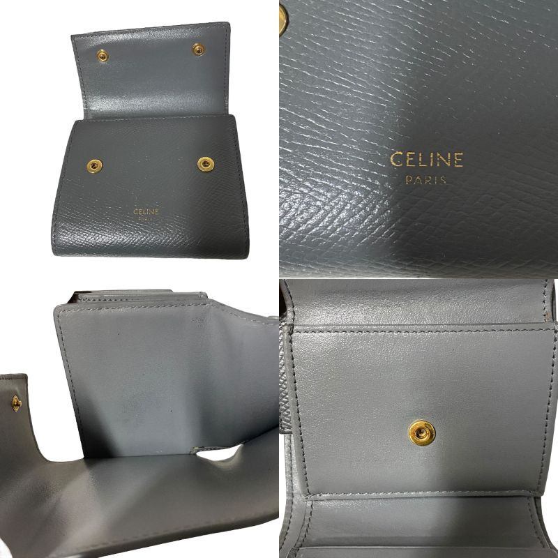 【中古品】CELINE スモール スモール トリフォールドウォレット ペブル 10B573BEL セリーヌ 三つ折り財布 グレー 留め具難有 KK95197RK_画像9