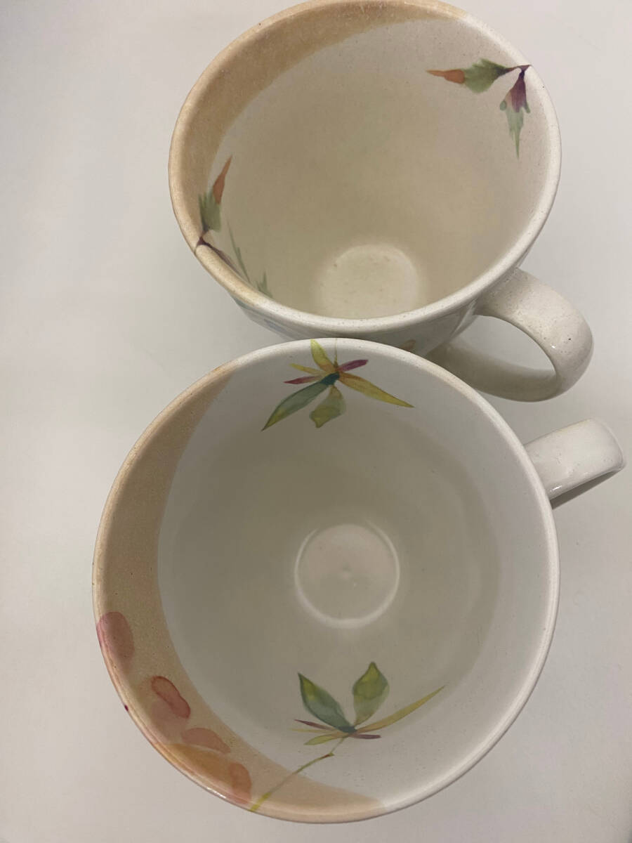 和藍 ペアマグカップ 花ものがたり 花かおりシリーズ ツツジ えぞ菊 陶器 コップ美濃焼 中古 SKD6937_画像6
