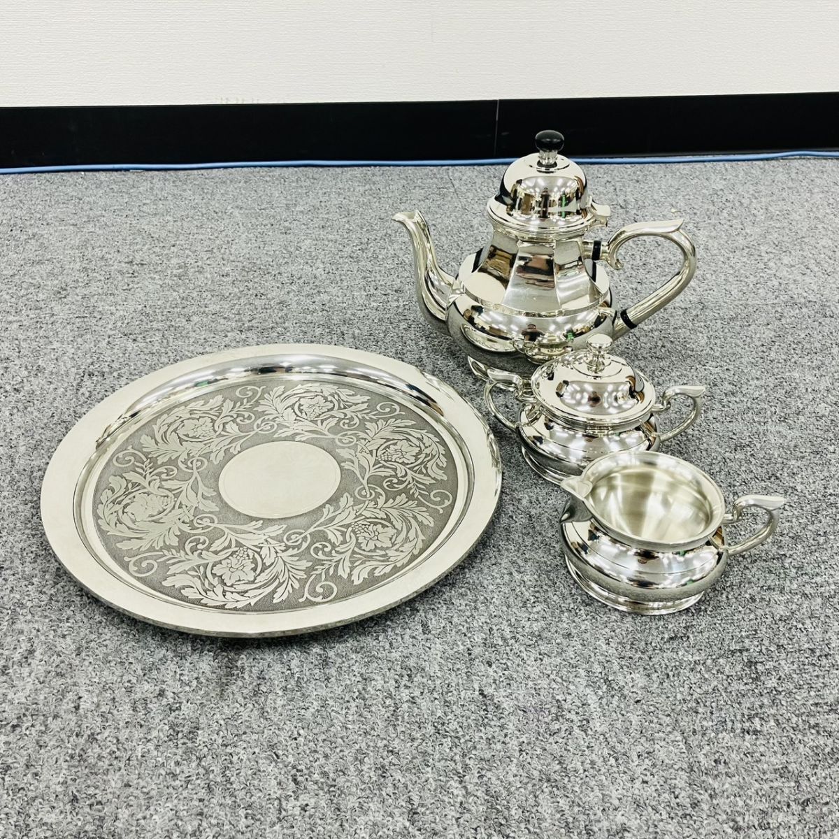 S145-Z22-547 Selangor Pewter SINCE 1885 セランゴール ピューター ティーセット ティーポット/ミルクポット/シュガーポット/トレー SA_画像2