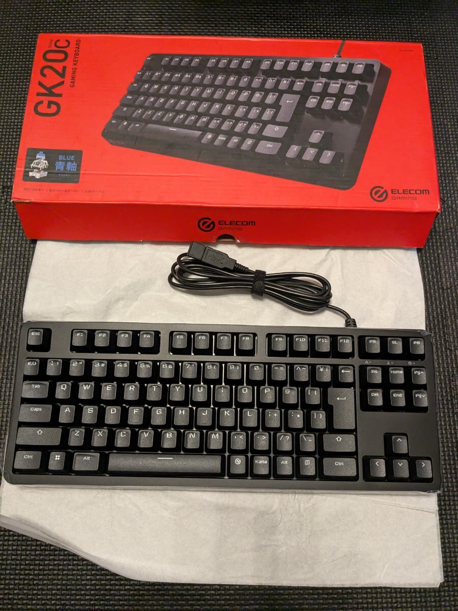 ◎0710u2539 エレコム ゲーミングキーボード 有線 メカニカル 青軸 日本語配列 テンキーレス ブラック TK-GK20CBK_画像1