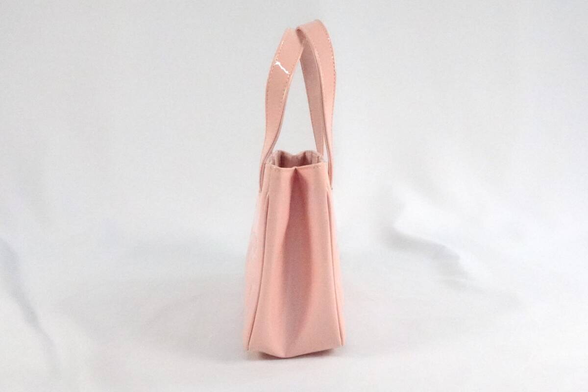 CHANEL シャネル ココマーク エナメル バッグ トリプル ハンドバッグ ロゴ ギャランティーカード付 ブランド ピンク系_画像4