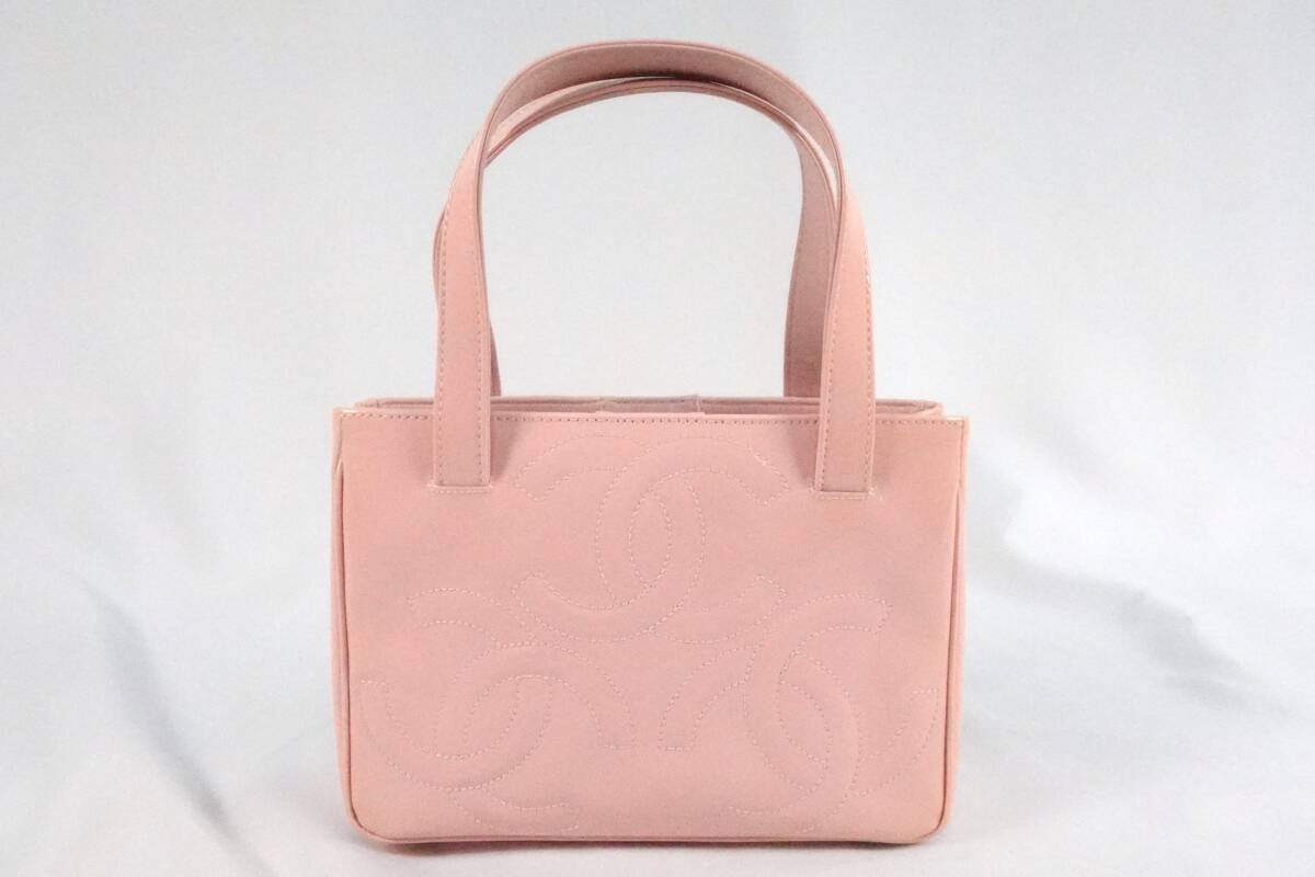 CHANEL シャネル ココマーク エナメル バッグ トリプル ハンドバッグ ロゴ ギャランティーカード付 ブランド ピンク系_画像1