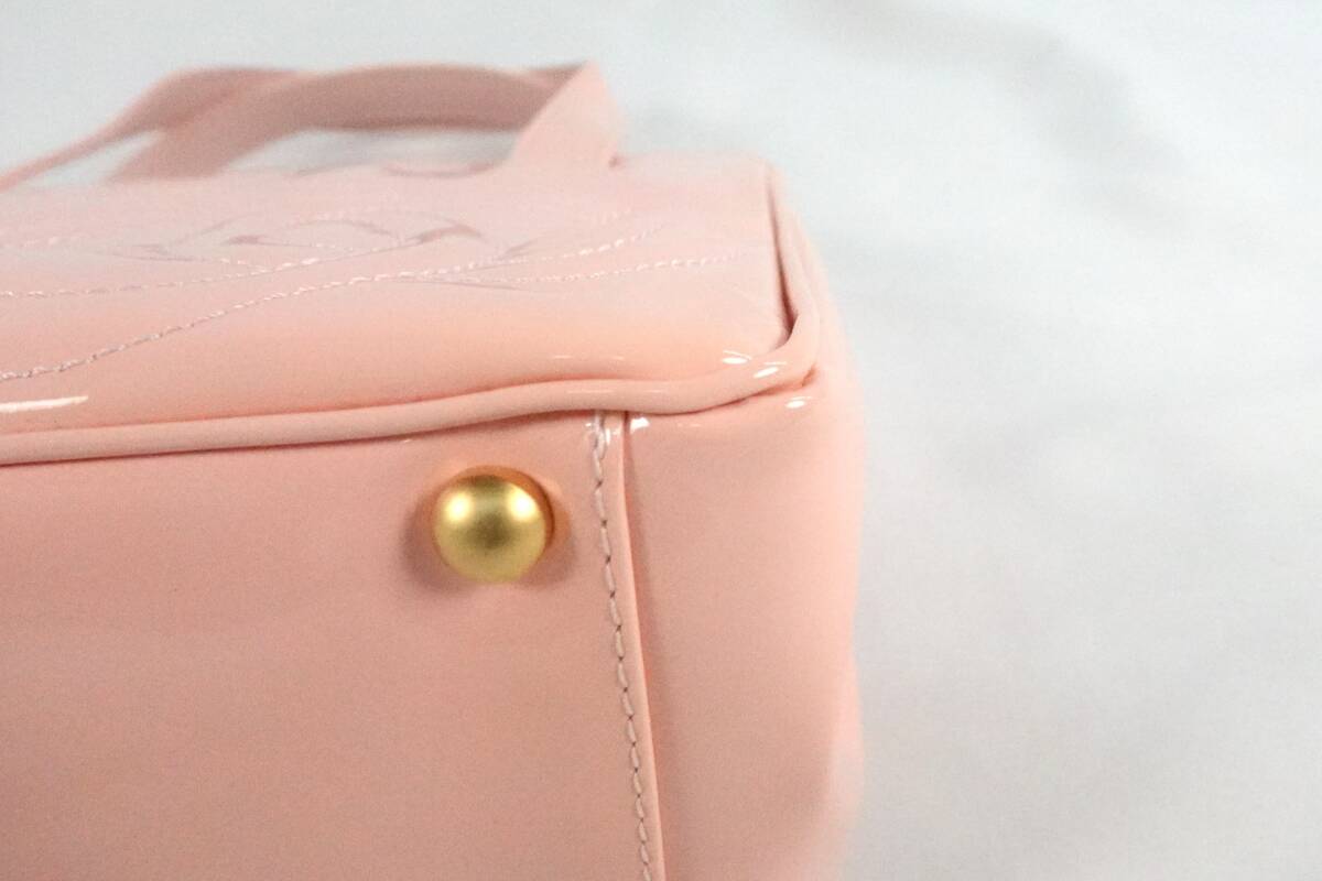 CHANEL シャネル ココマーク エナメル バッグ トリプル ハンドバッグ ロゴ ギャランティーカード付 ブランド ピンク系_画像6