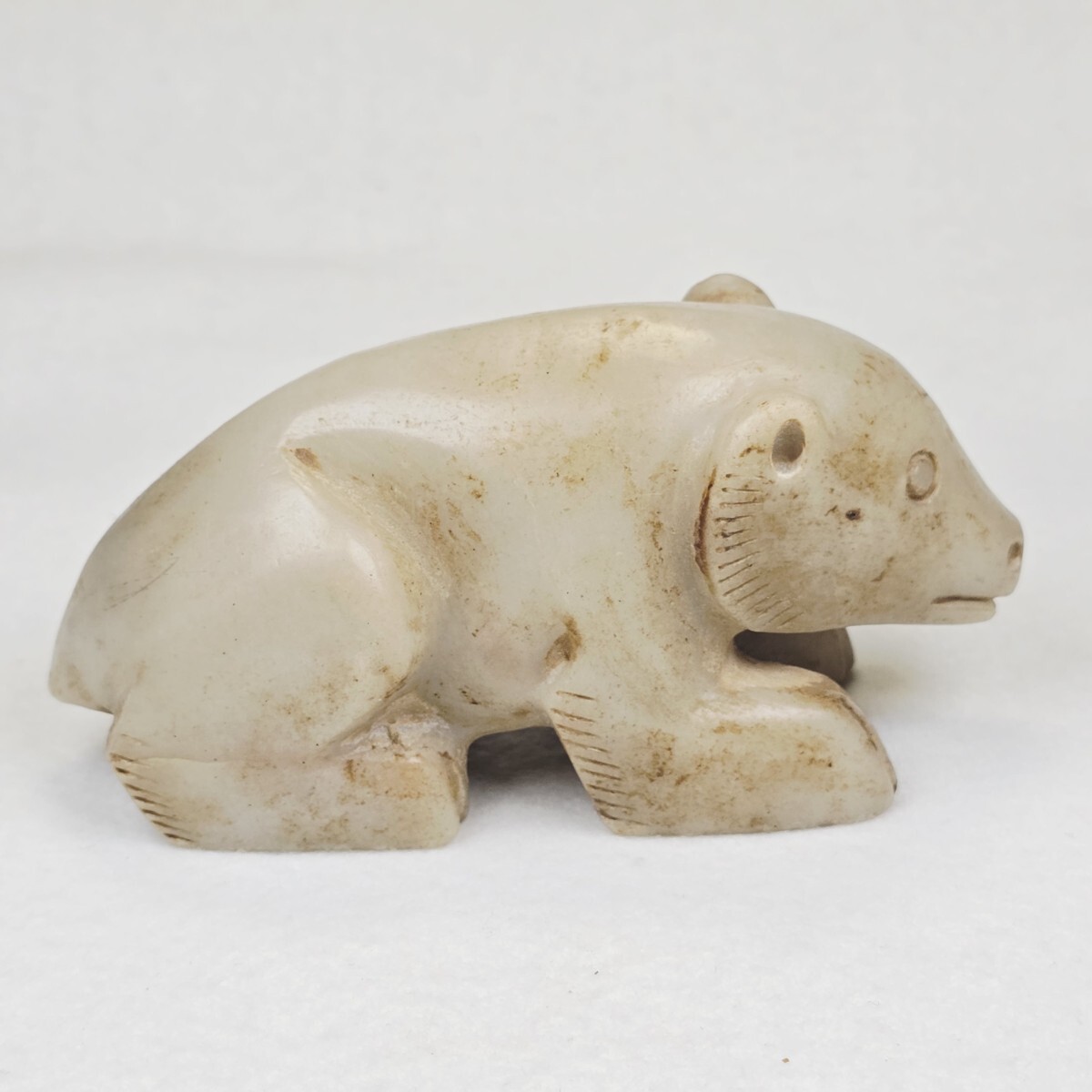 古美術 漢白玉 手彫 玉熊 置物 迫力 重厚_画像3