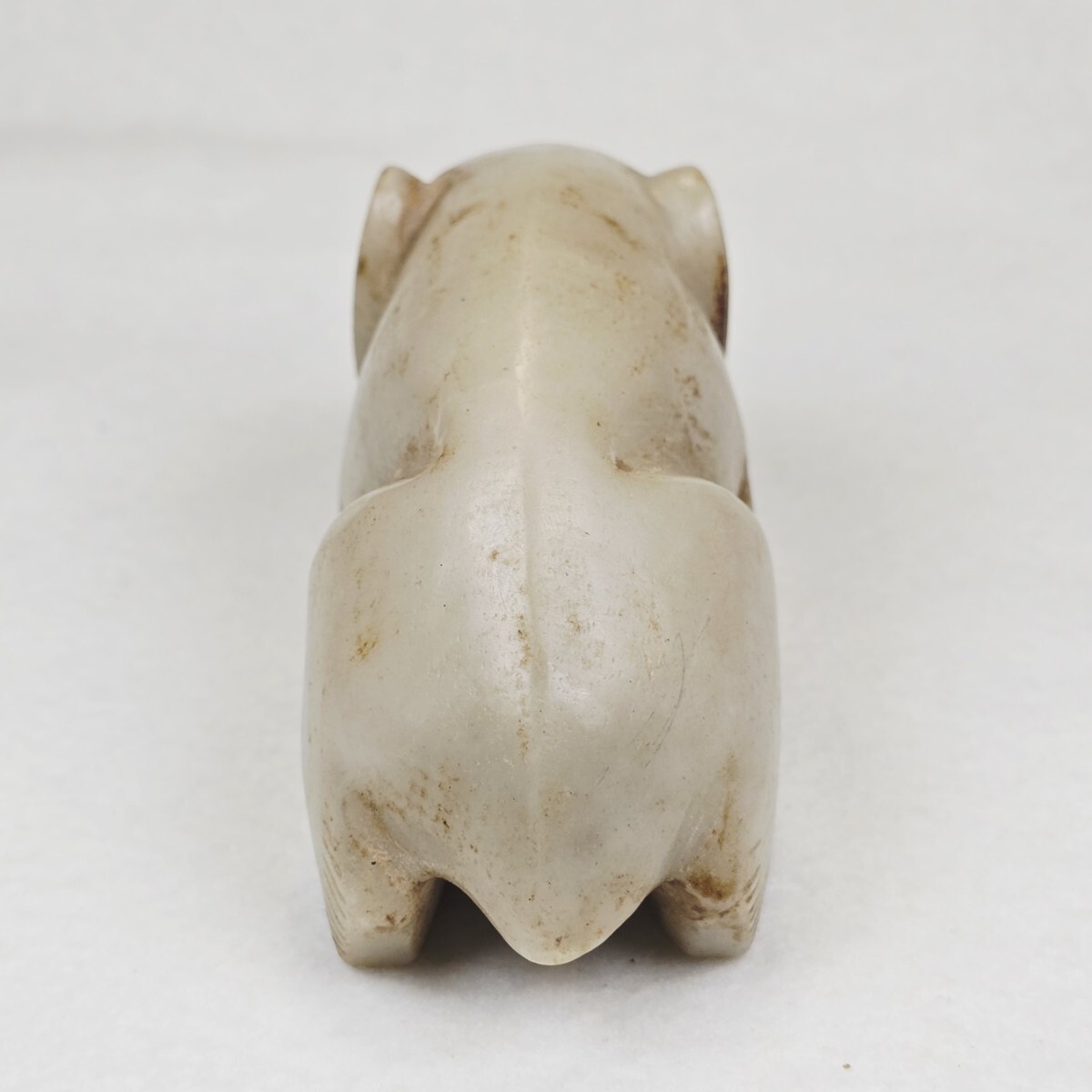 古美術 漢白玉 手彫 玉熊 置物 迫力 重厚_画像4