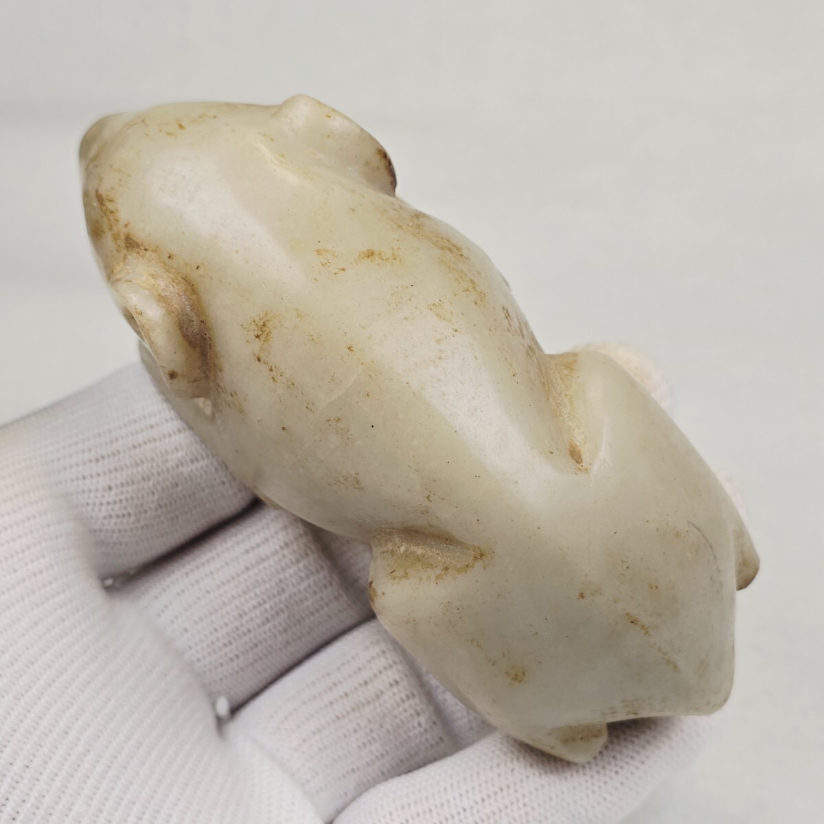 古美術 漢白玉 手彫 玉熊 置物 迫力 重厚_画像8