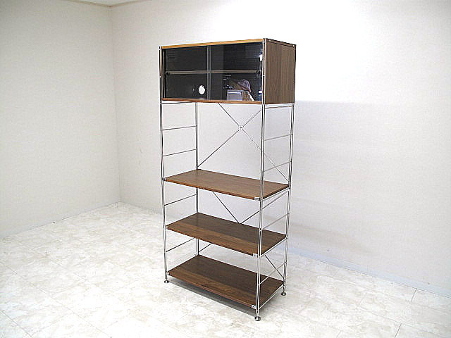 MUJI 無印良品 ウォールナット材ステンレスユニットシェルフ キャビネット カップボード 食器棚 リビングボード 飾り棚_画像2