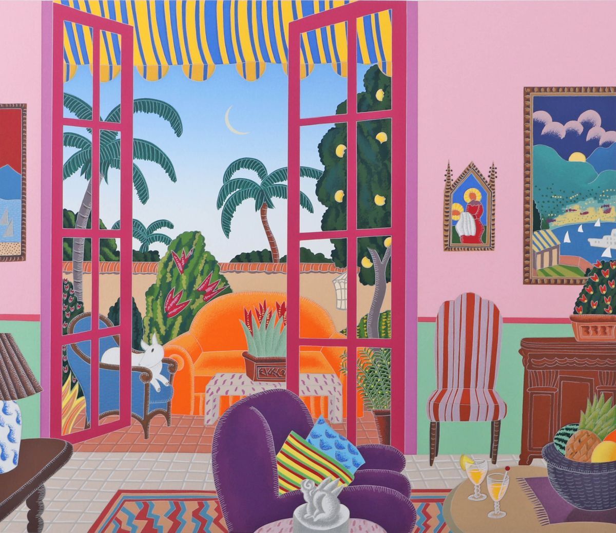 9578 トーマス・マックナイト Thomas Mcknight 「パームビーチ ウィラローザ Villa Rosa」 シルクスクリーン 額装 真作 保証書付_画像5