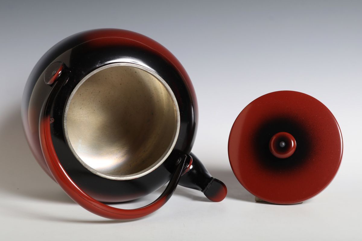 9616 一喜堂 腰黒薬缶(口蓋付) 780g 銅製 薬缶 水注 水次 茶道具 裏千家_画像4