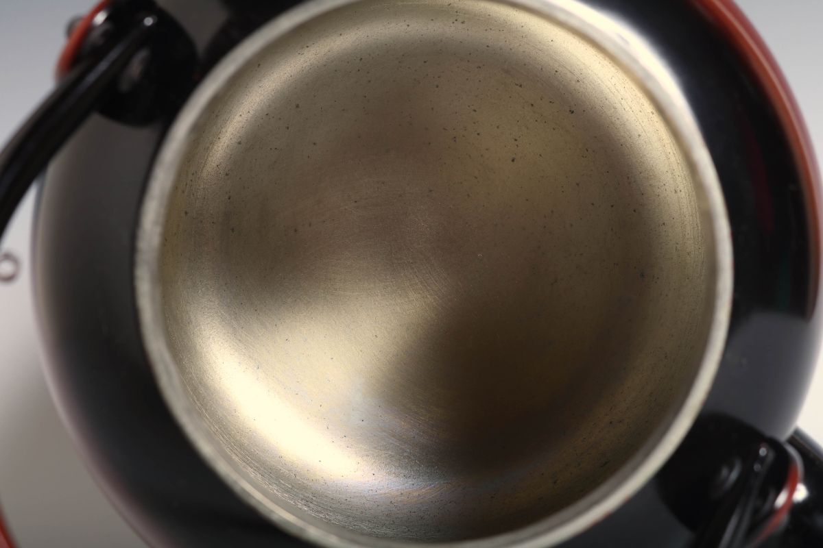 9616 一喜堂 腰黒薬缶(口蓋付) 780g 銅製 薬缶 水注 水次 茶道具 裏千家_画像6