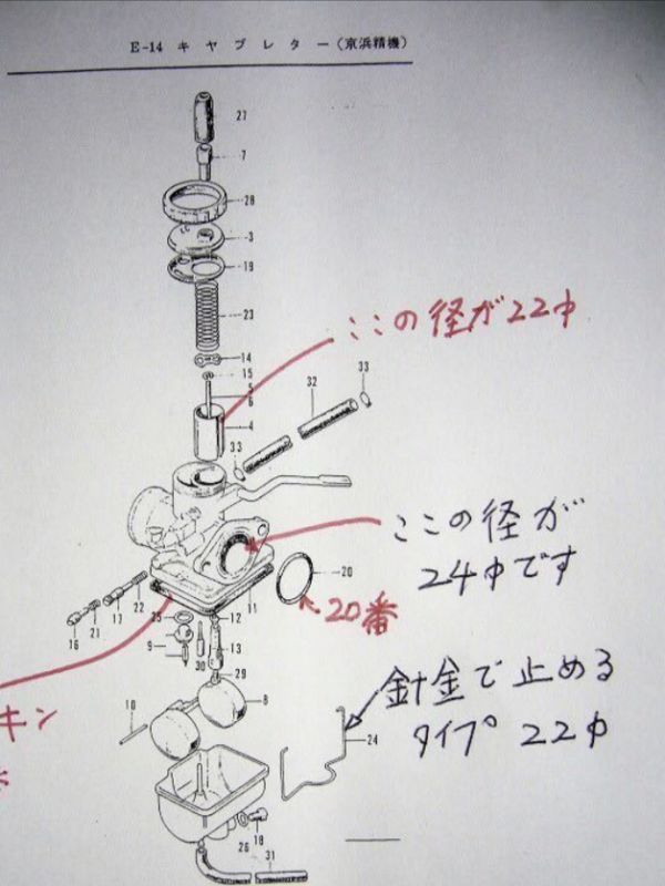 ホンダ TLR200 MD09 純正 ケイヒンPW22 キャブレター フロートガスケットセット パッキン Oリング モンキー タケガワ 早矢仕 ビッグキャブ_画像6