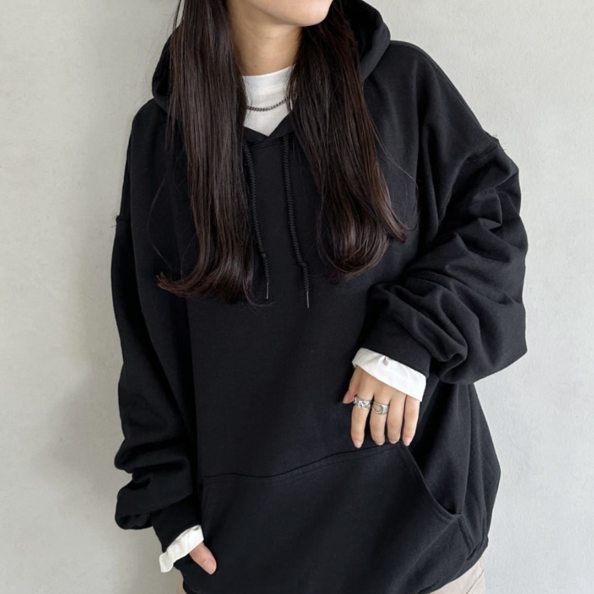 新品未使用 GILDAN ギルダン 8oz プルオーバーパーカー 無地かぶりパーカー 裏起毛 黒 ブラック 5XLサイズ ビッグシルエット フーディー_画像5