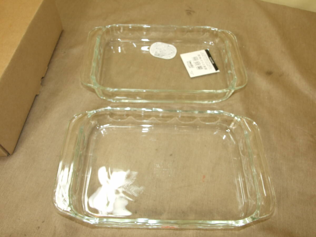 iwaki イワキ 耐熱ガラス オーブントースター皿 約24×14.5×高3.5cm グラタン皿 700ml ベーシック 2枚セット KSKC3850-2_画像2