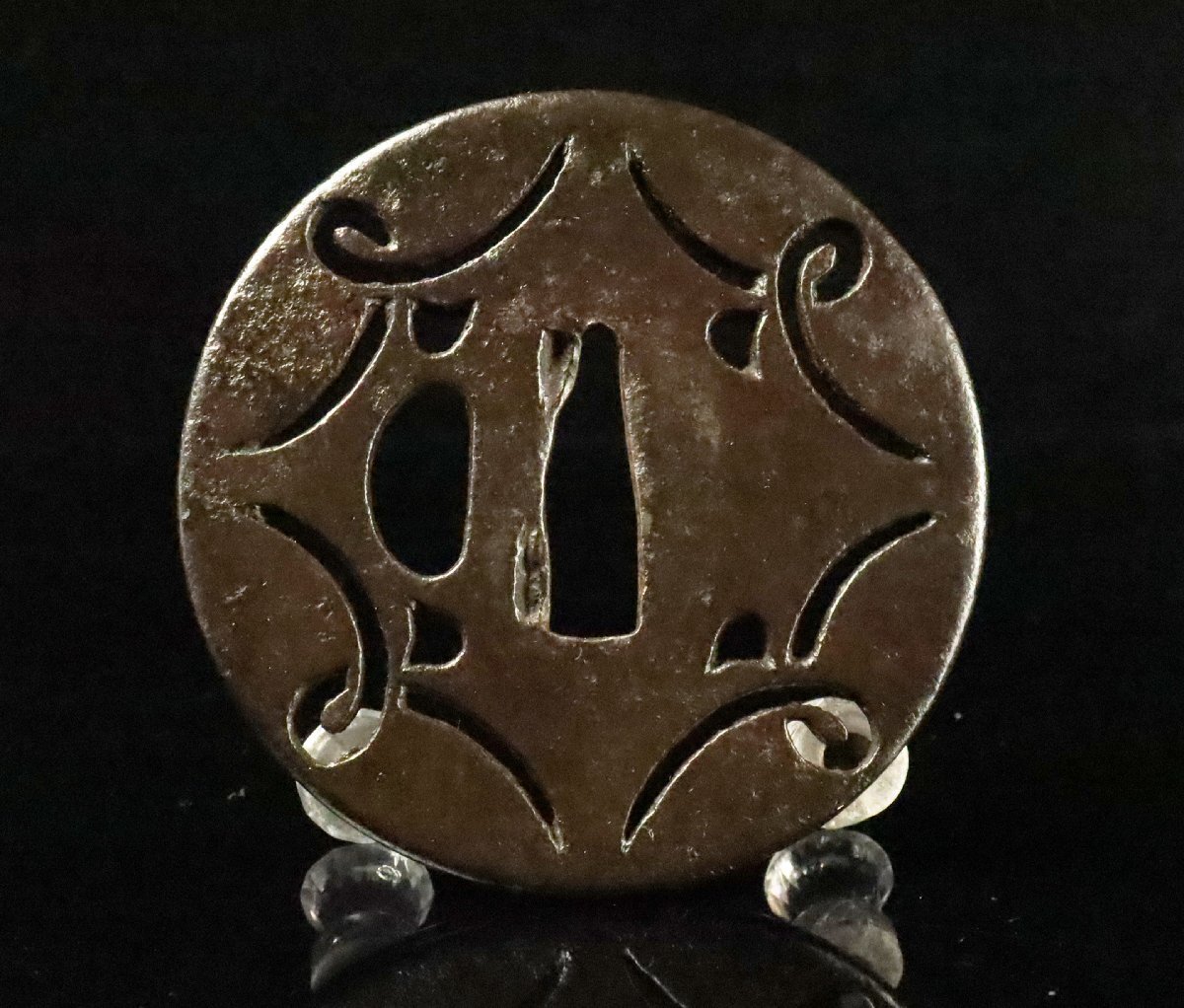 [ASAHI] времена доспехи металлический земля ... гарда меча круг форма 7.37cm Edo период меч принадлежности [7951u]