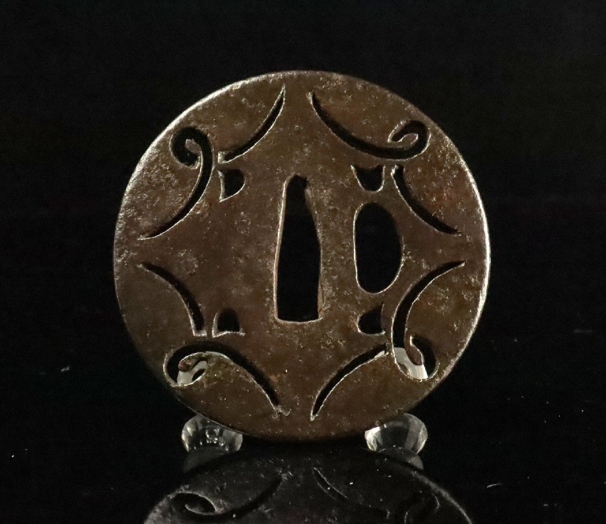 [ASAHI] времена доспехи металлический земля ... гарда меча круг форма 7.37cm Edo период меч принадлежности [7951u]