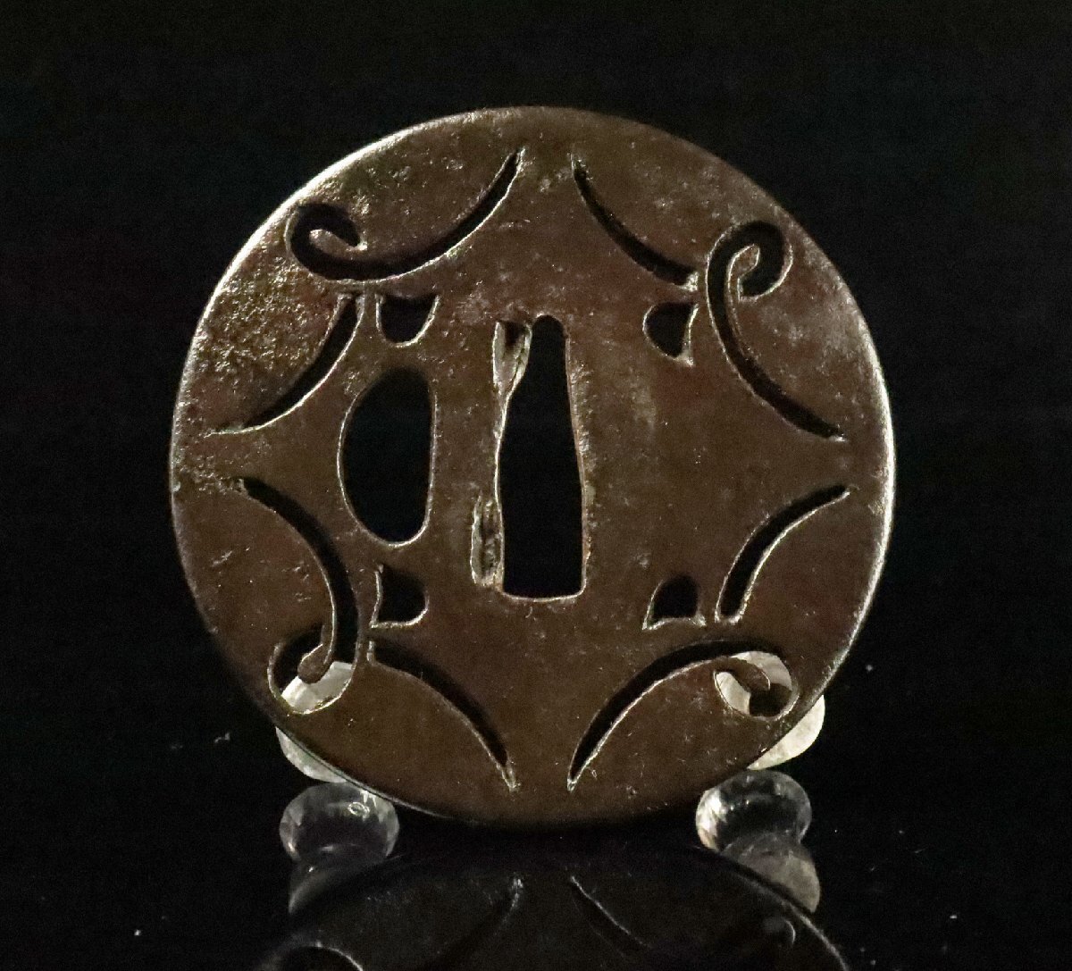 [ASAHI] времена доспехи металлический земля ... гарда меча круг форма 7.37cm Edo период меч принадлежности [7951u]