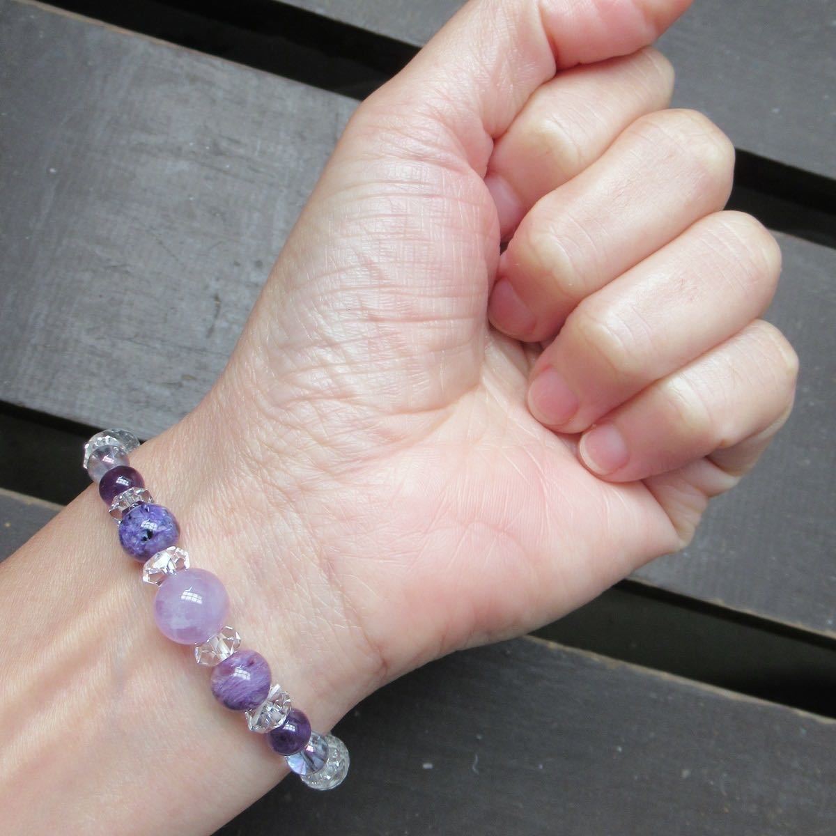 アメジストｘチャロアイトｘブルーゴールドストーンｘアイオライトブレスレット 天然石 パワーストーン_画像5
