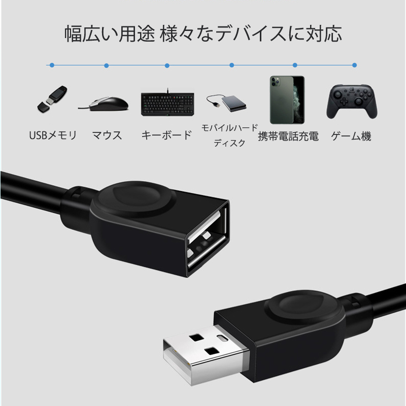 USB延長ケーブル 50cm USB2.0 延長コード0.5メートル USBオスtoメス 充電 データ転送 パソコン テレビ US_画像3