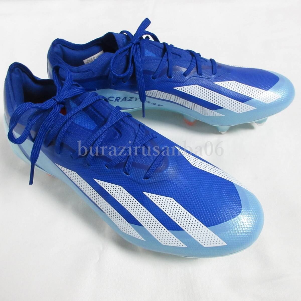 新品正規品アディダス 高級サッカー スパイク エックス クレイジーファースト 取替式 柔らかい土グラウンド用 天然芝用 青系 27㎝_画像4