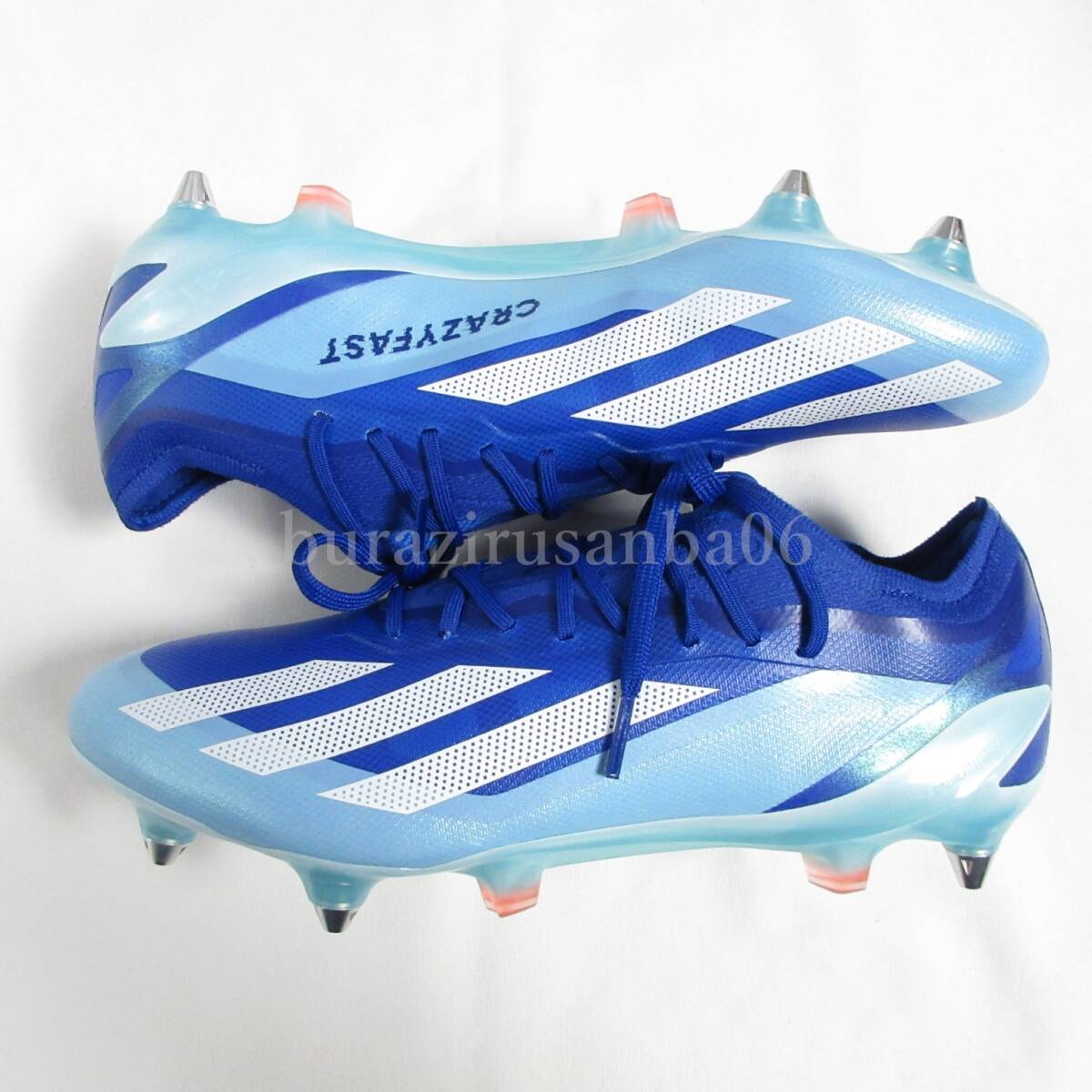 新品正規品アディダス 高級サッカー スパイク エックス クレイジーファースト 取替式 柔らかい土グラウンド用 天然芝用 青系 27㎝_画像7