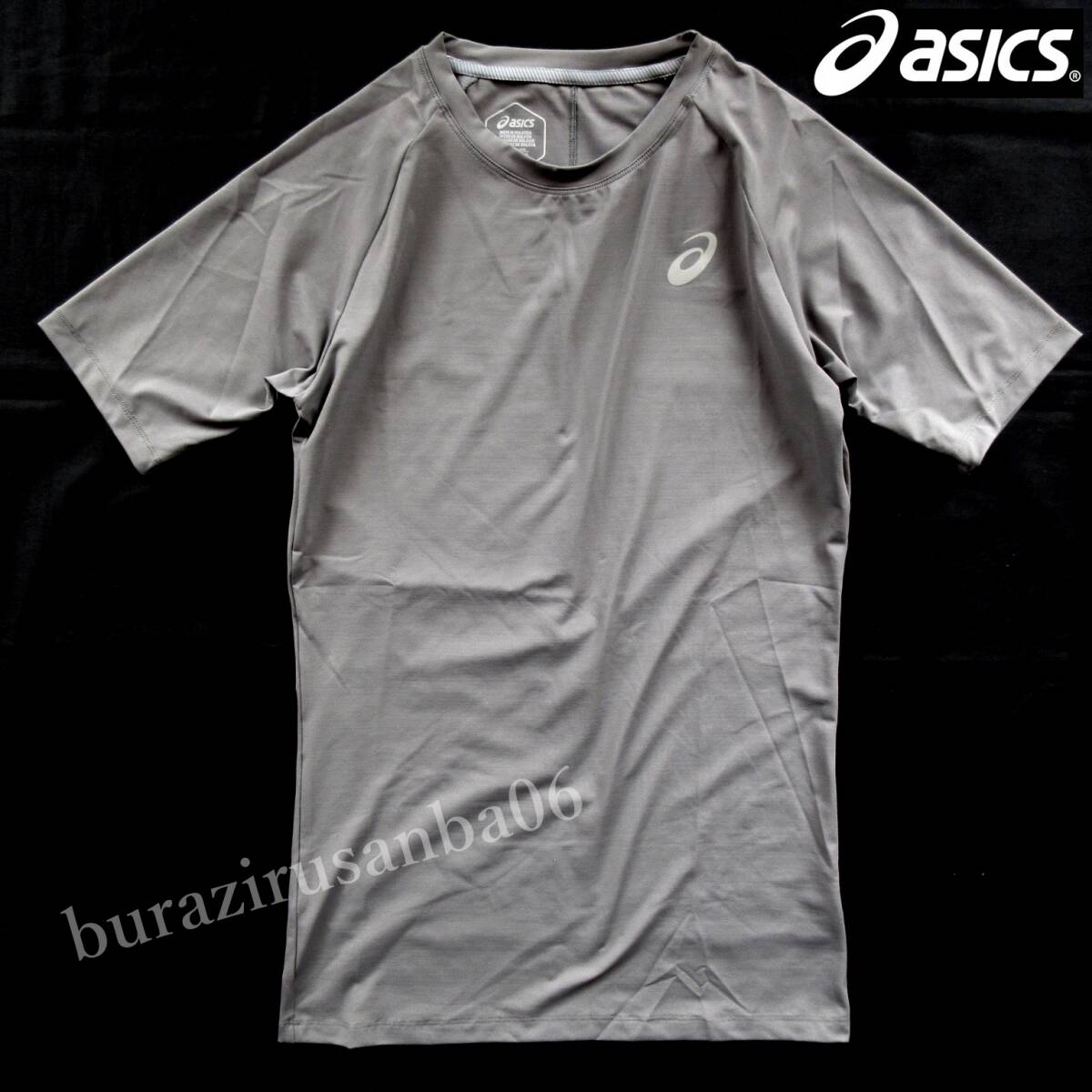 メンズ L◆未使用 asics アシックス コンプレッション ショートスリーブ トップ 半袖 伸縮 吸汗速乾 2011A537 カーボングレー_画像1