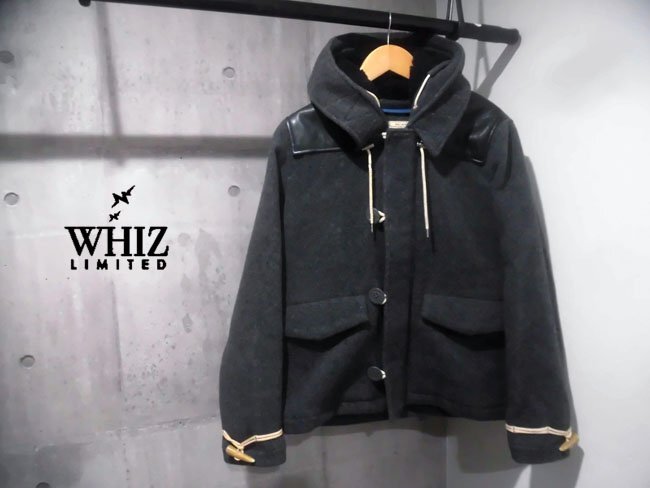 Whiz limited ウィズリミテッド レザーパーツ フード付き ウールジャケット M/ウールコート/灰 グレー/メンズ/WZ-AW08-J-10/日本製_画像1