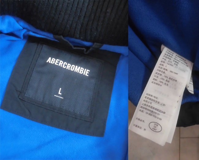 ABERCROMBIE アバクロンビー アバクロ A&Fロゴ刺繍 フード付き リブ ナイロン ジャケット L/フーディ ブルゾン/リブジャケット/紺/メンズ_画像10