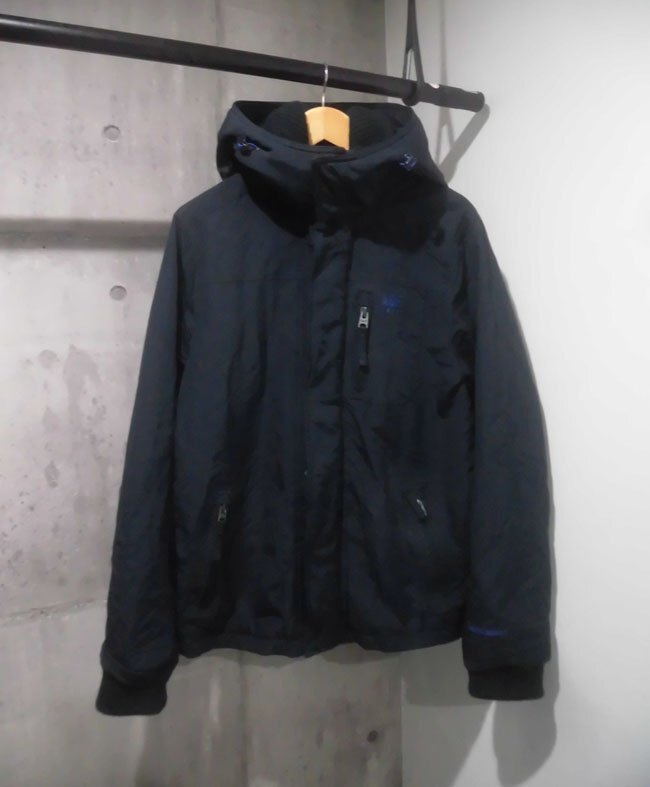 ABERCROMBIE アバクロンビー アバクロ A&Fロゴ刺繍 フード付き リブ ナイロン ジャケット L/フーディ ブルゾン/リブジャケット/紺/メンズ_画像2