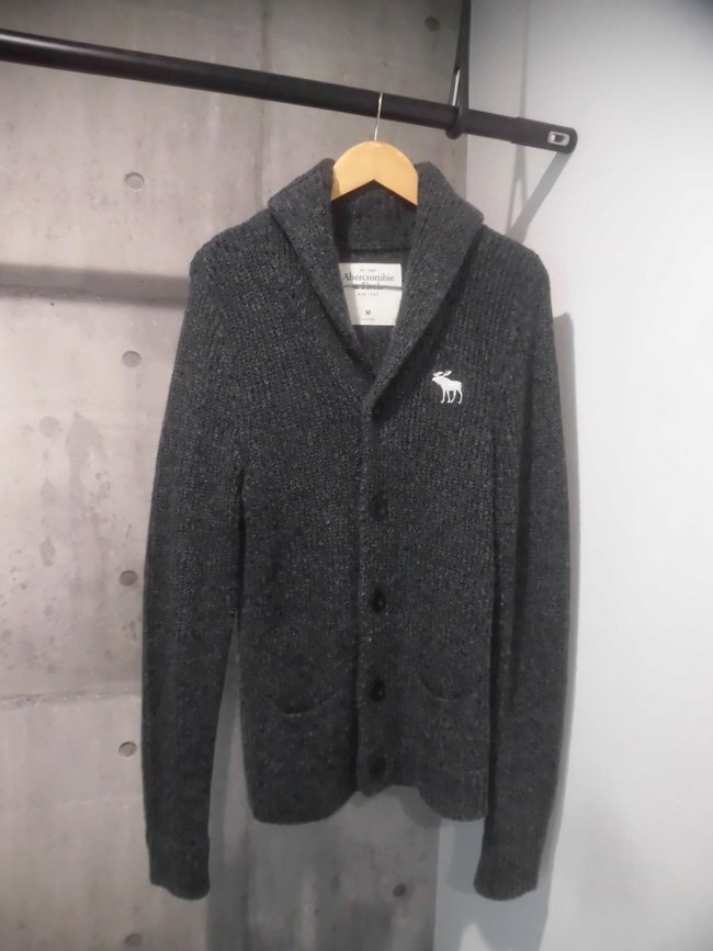 ABERCROMBIE&FITCH アバクロンビー＆フィッチ/A&F/ロゴ刺繍 ショールカラー ニット カーディガン M/セーター/メンズ_画像2