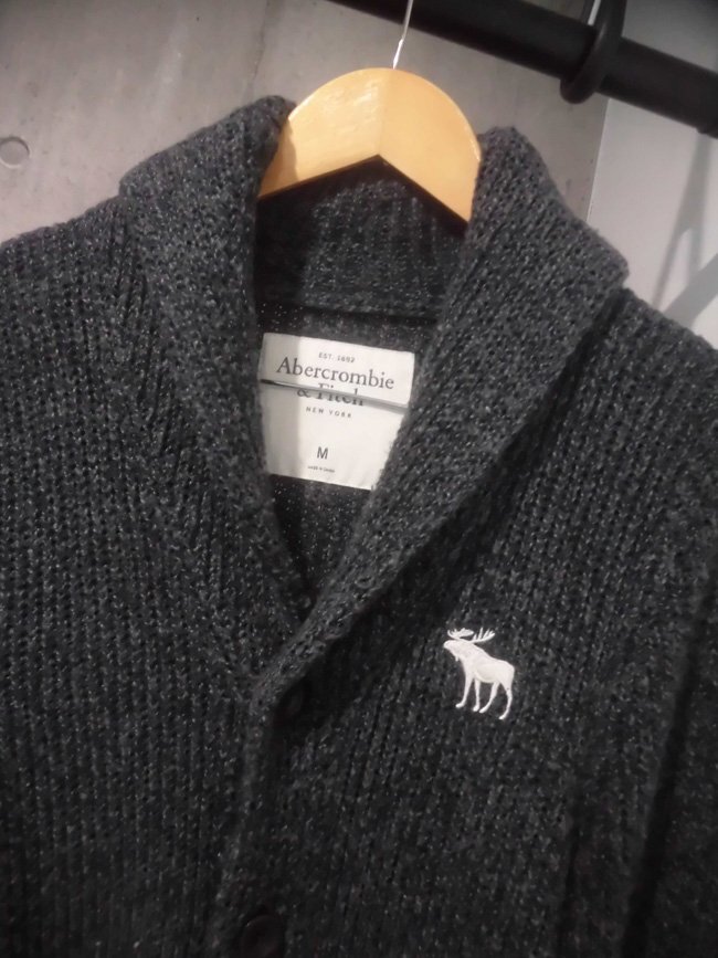 ABERCROMBIE&FITCH アバクロンビー＆フィッチ/A&F/ロゴ刺繍 ショールカラー ニット カーディガン M/セーター/メンズ_画像3
