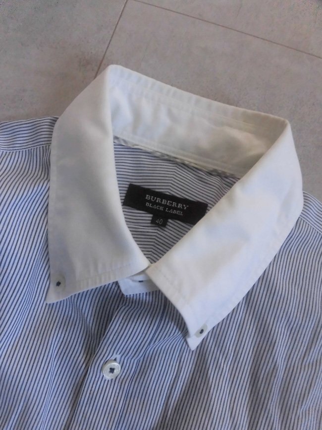 BURBERRY BLACK LABEL バーバリー ブラックレーベル ストライプ クレリックシャツ 40/ボタンダウンシャツ/長袖シャツ/メンズ/三陽商会_画像5