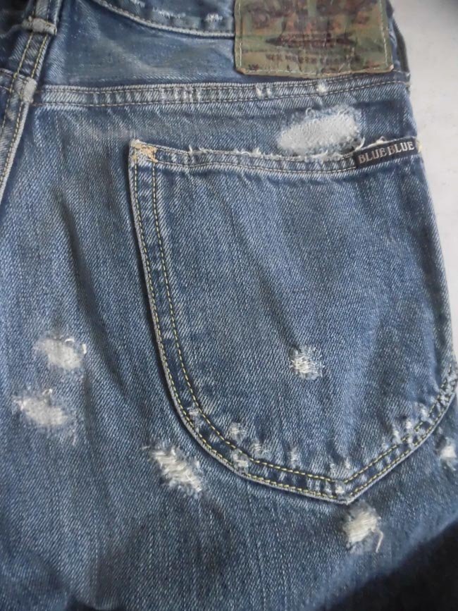 BLUE BLUE ブルーブルー ハードダメージリペア加工 ブーツカット デニムパンツ W29 ジーンズ メンズ 日本製 シューカット フレアパンツ_画像8