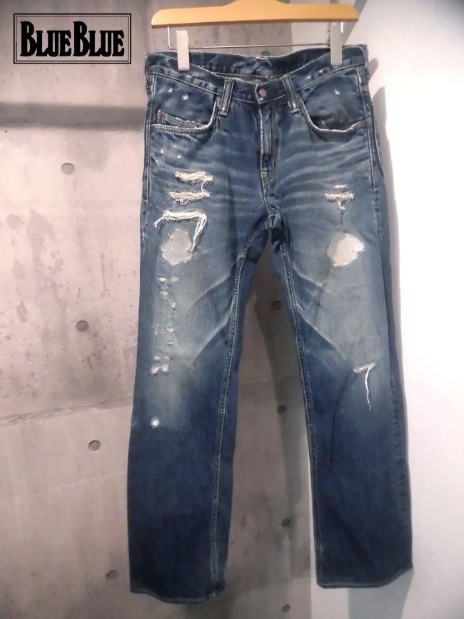 BLUE BLUE ブルーブルー ハードダメージリペア加工 ブーツカット デニムパンツ W29 ジーンズ メンズ 日本製 シューカット フレアパンツ_画像1