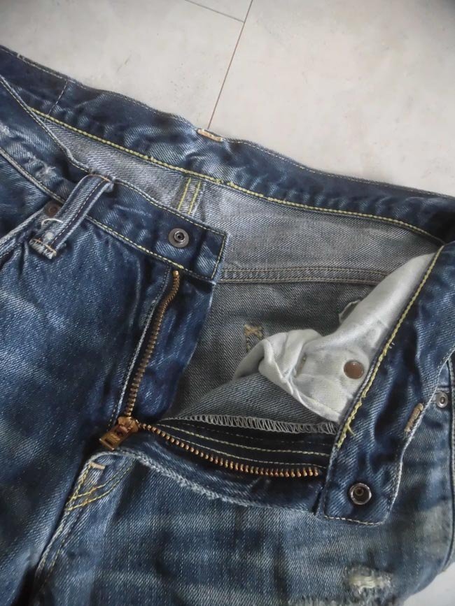 BLUE BLUE ブルーブルー ハードダメージリペア加工 ブーツカット デニムパンツ W29 ジーンズ メンズ 日本製 シューカット フレアパンツ_画像10