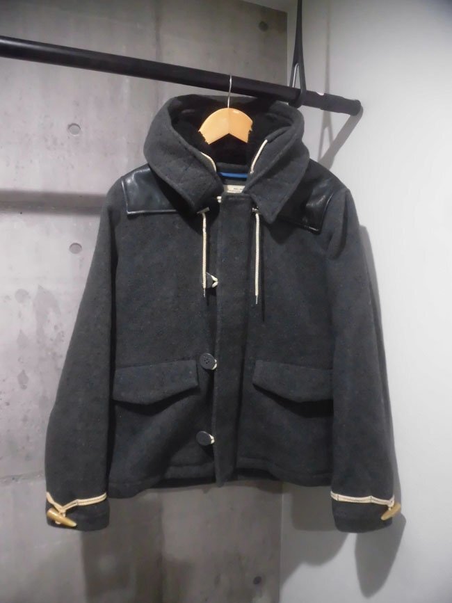 Whiz limited ウィズリミテッド レザーパーツ フード付き ウールジャケット M/ウールコート/灰 グレー/メンズ/WZ-AW08-J-10/日本製_画像2