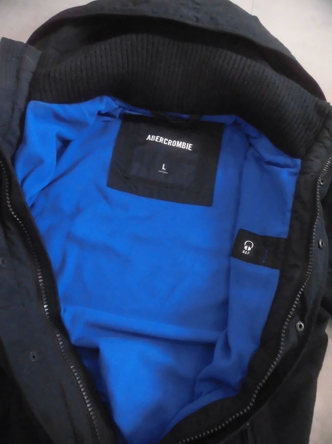 ABERCROMBIE アバクロンビー アバクロ A&Fロゴ刺繍 フード付き リブ ナイロン ジャケット L/フーディ ブルゾン/リブジャケット/紺/メンズ_画像9