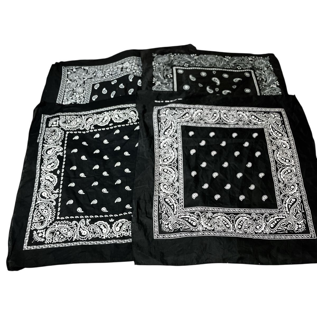 バンダナ 4枚セット ペイズリー 黒ブラック US古着 小物 アクセント 00s〜 格安セット アソート　　　　　　　_画像2