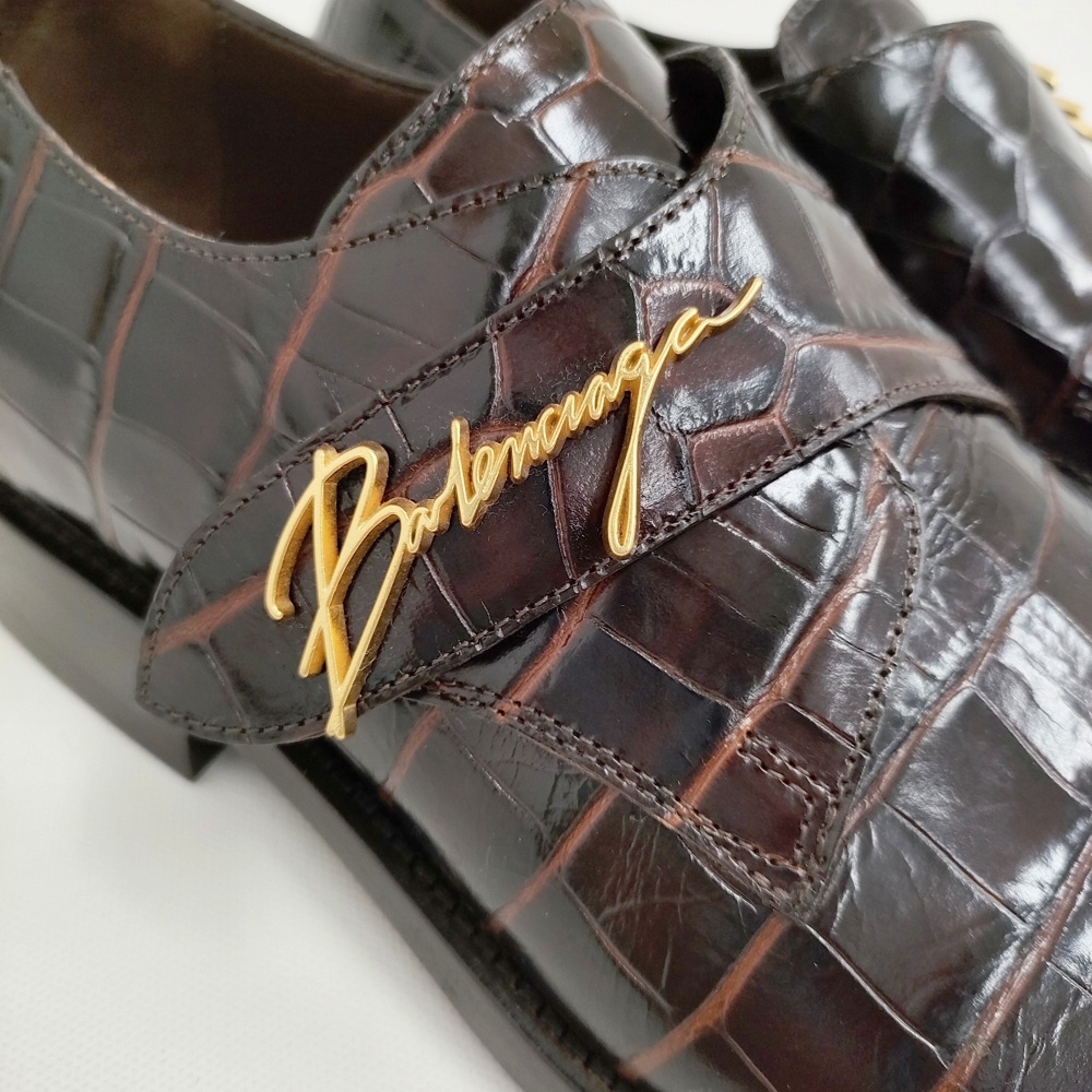 BALENCIAGA Crocodile God Buckle Leather Monk Shoes 39 革 ユニセックスサイズ シューズ・靴 ブラウン バレンシアガ 5-1014G 100867_画像6