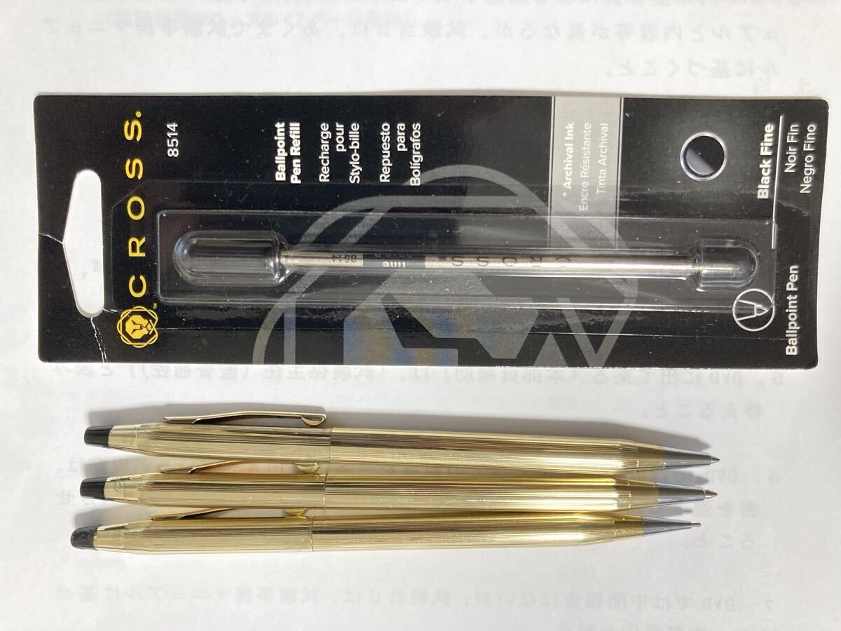 【美品】 CROSS クロス クラシックセンチュリー 10kt ボールペン x2 12kt ペンシルx1 3本セット黒純正リフィル付_画像1