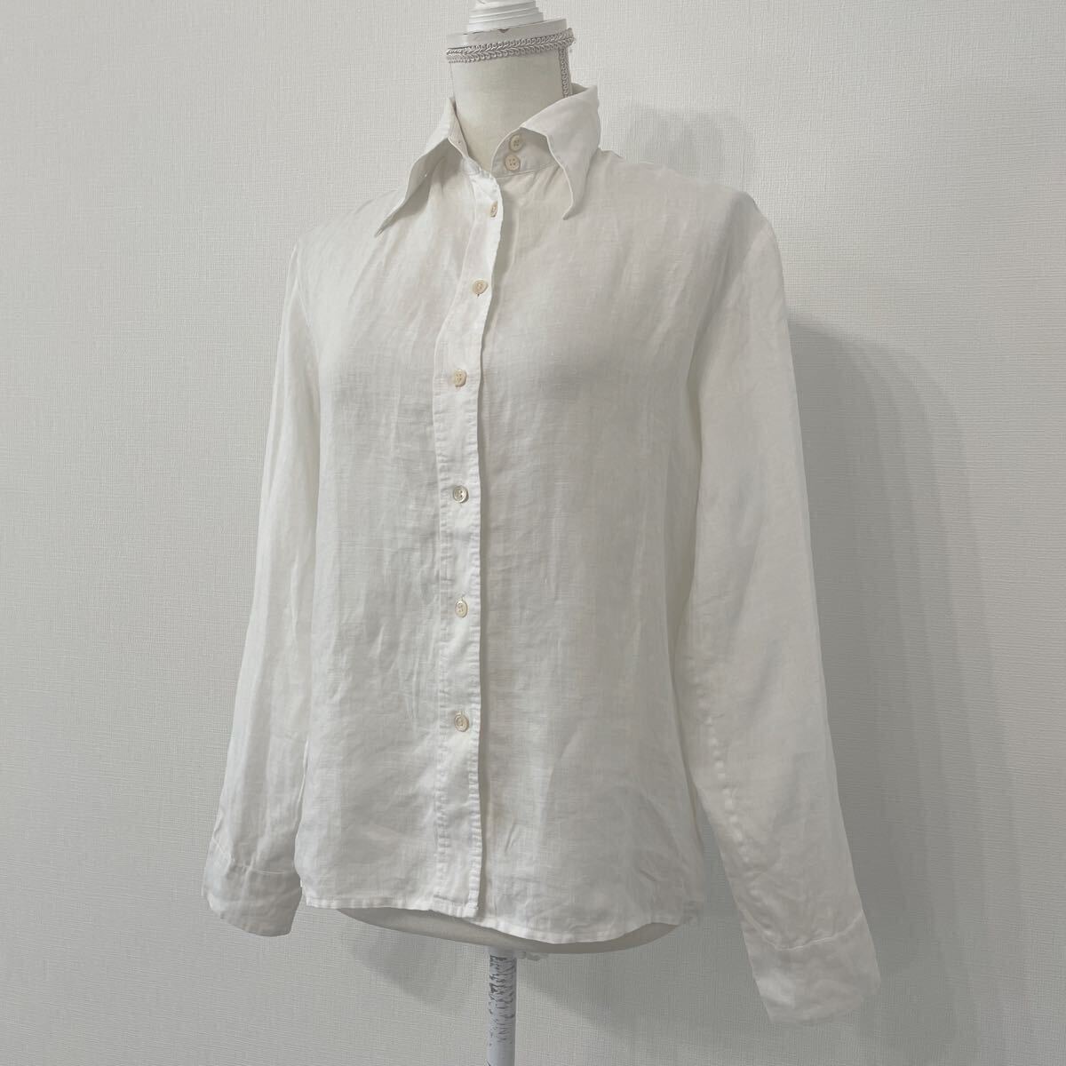 【924】PaulSmith ポールスミス レディース リネンシャツ 無地 白シャツ 麻100% 麻シャツ オンワード_画像3