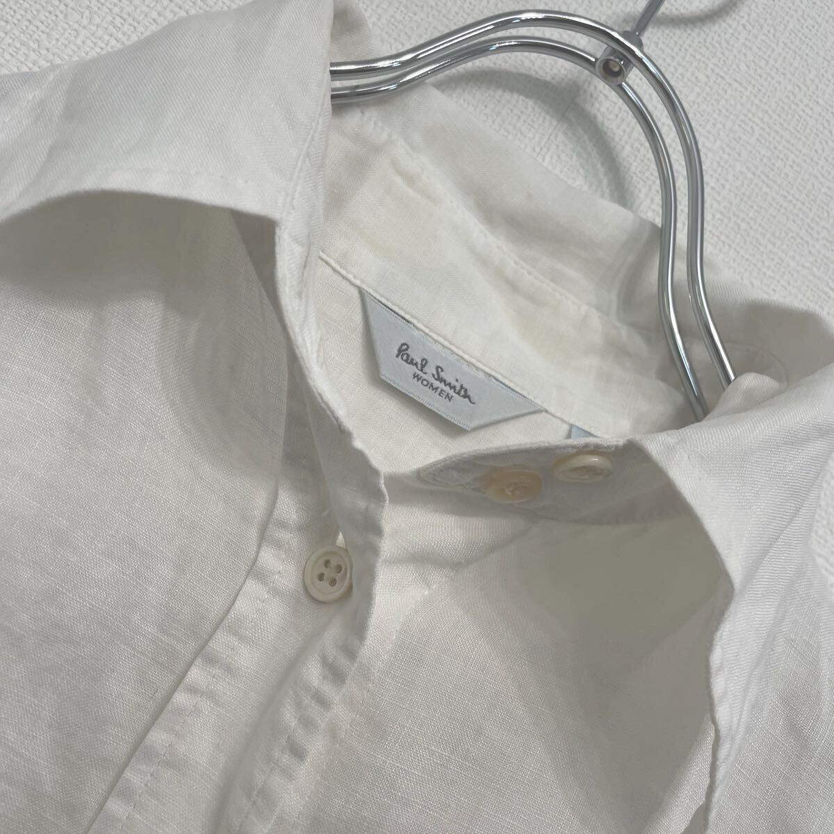 【924】PaulSmith ポールスミス レディース リネンシャツ 無地 白シャツ 麻100% 麻シャツ オンワード_画像6