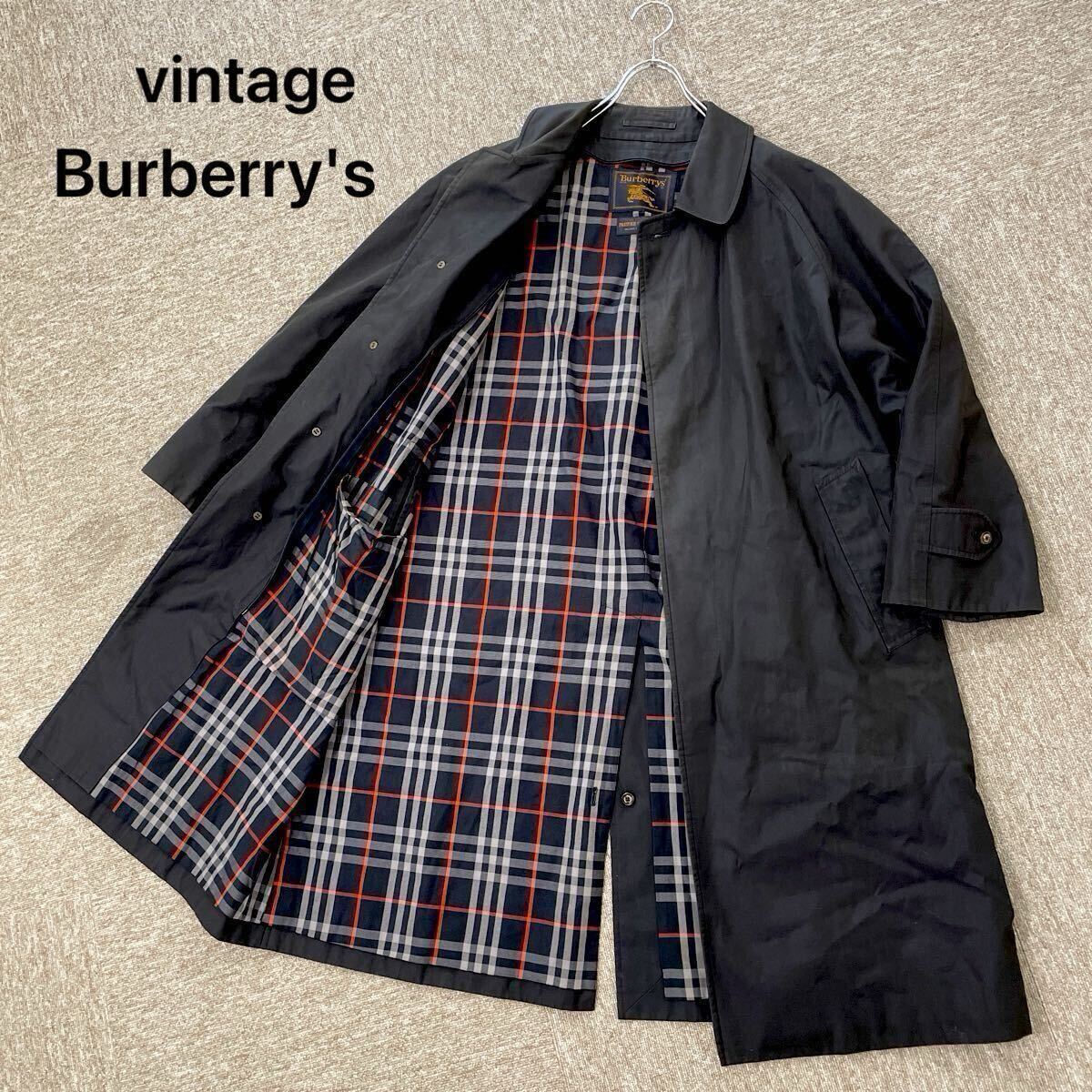 【960】 バーバリーズ ネイビー ラグラン袖 ステンカラーコート 日本製 Burberry's vintage ヴィンテージ コットン 裏地ノバチェック_画像1