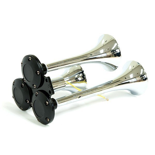 ホーン クラクション エアホーン 12V ヤンキーホーン 3連 シルバー 爆音_画像2