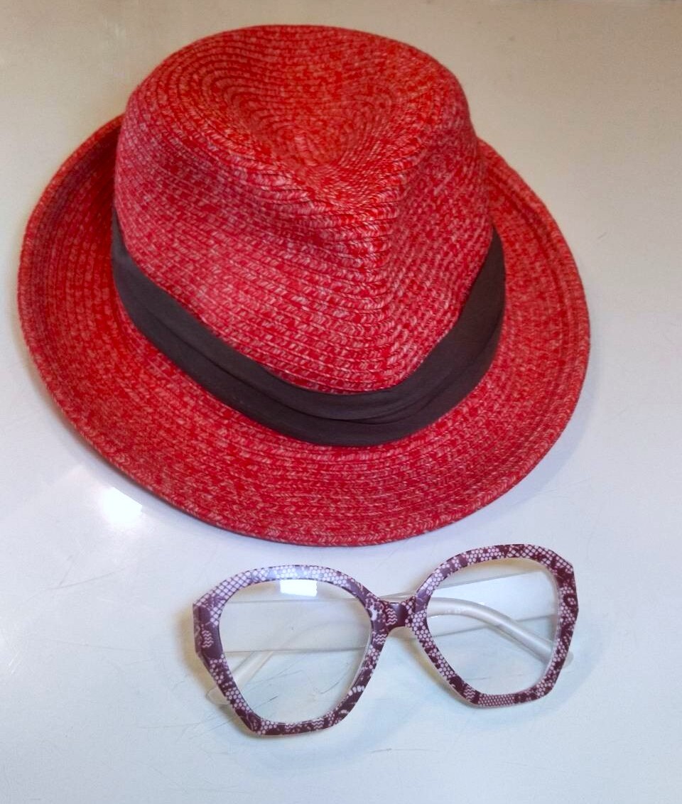 頭囲65cm/3L★大きいサイズ■EdgeCity(エッジシティー)洗える帽子/折りたためるハット■レッド赤■爬虫類柄クロコダイル風伊達メガネ付き_画像1