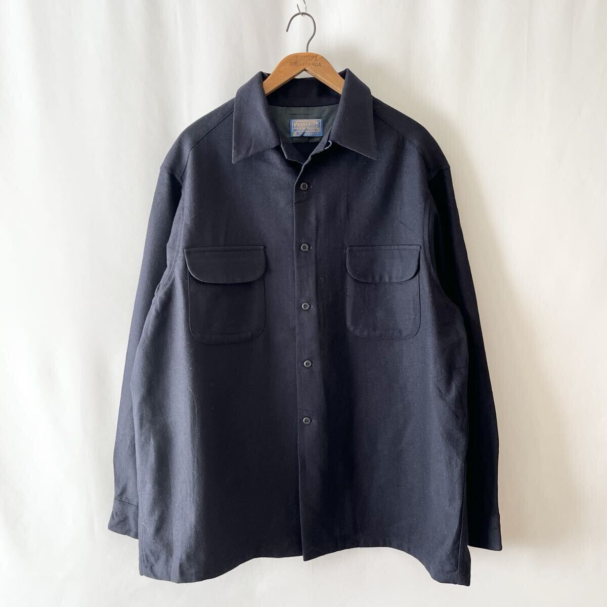 美品! 70s PENDLETON 無地 ウール ループカラー ボードシャツ XL ネイビー USA製 ビンテージ 70年代 ペンドルトン 開襟 ボックスシャツ_画像2