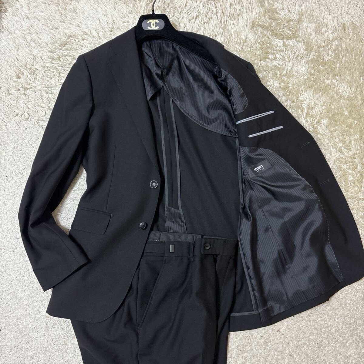 未使用級　現行モデル　定価54890円　PERSON'S FOR MEN 喪服　礼服　ブラックフォーマル　 スタイリッシュスーツ セットアップ 春 夏 秋 A6