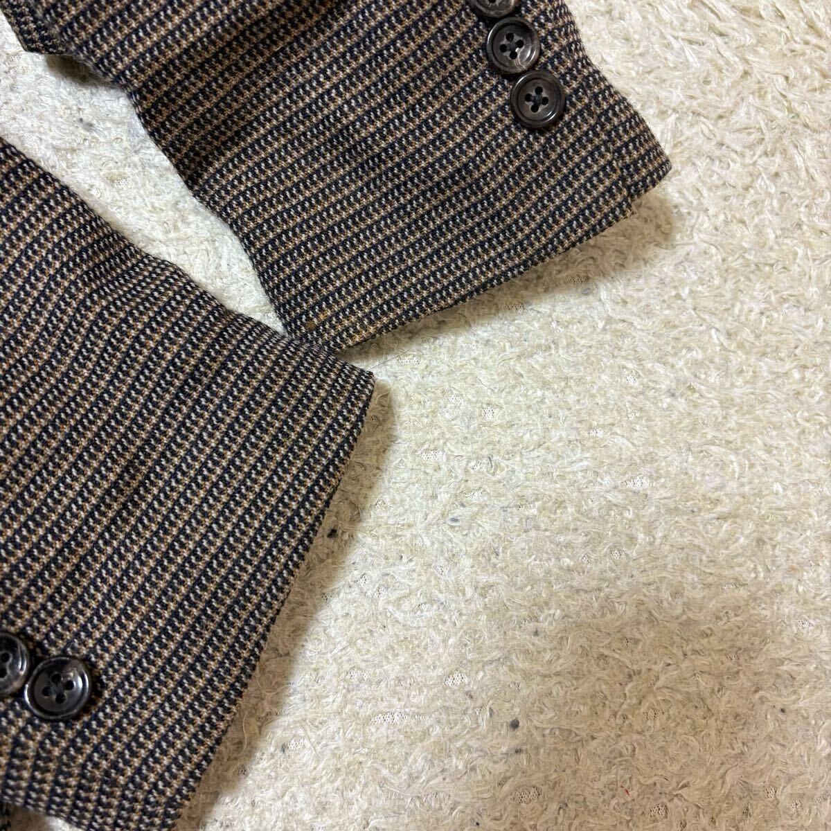 未使用級 大きいサイズ SHIPS (シップス)シェットランドウール ツイード 2ボタン テーラードジャケット アンコン ブラウン メンズ_画像5